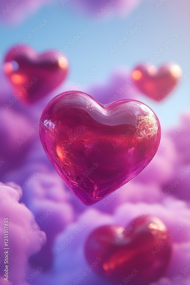 red 3d hearts floating in purple clouds valentine's day background romantic sky love theme red 3d hearts floating in purple clouds valentine's day background romantic sky love theme
