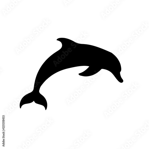 Minimalist black silhouette of a dolphin leaping out of water