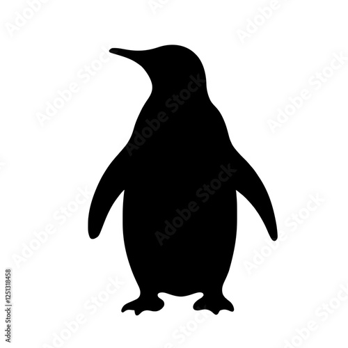 Minimalist black silhouette of a penguin standing upright on a white background
