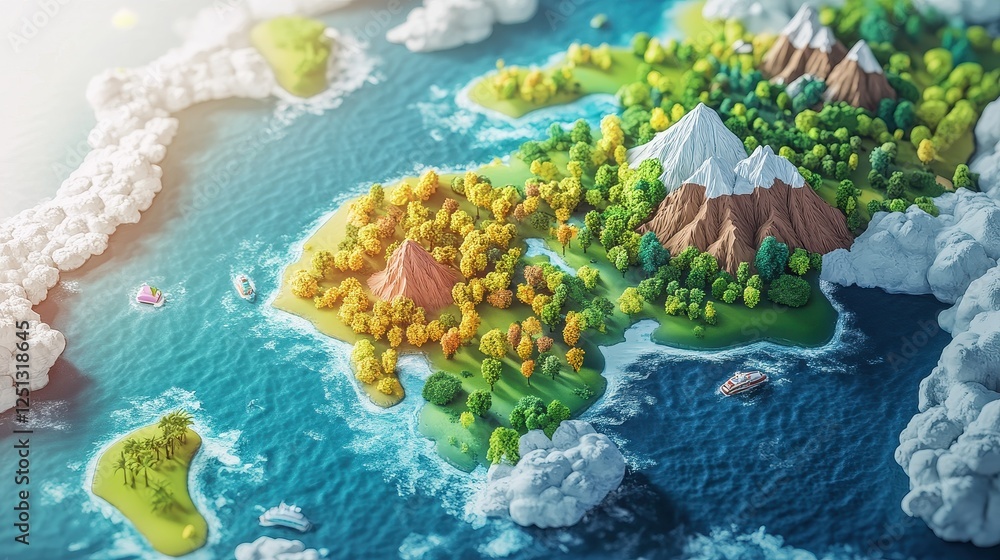Fototapeta premium Carbon offset strategies concept art flat design top view climate action theme 3D render Triadic Color Scheme.