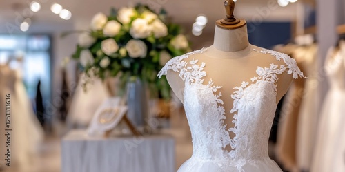 Wedding Dresses Display in Shop photo