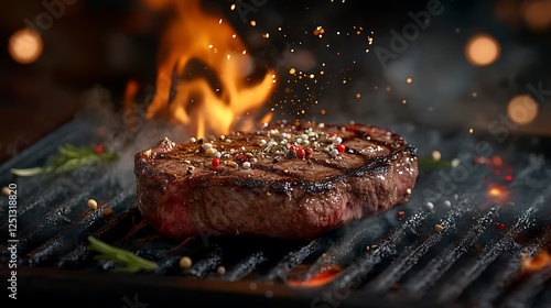 Hamburger beef steak on a burning grill