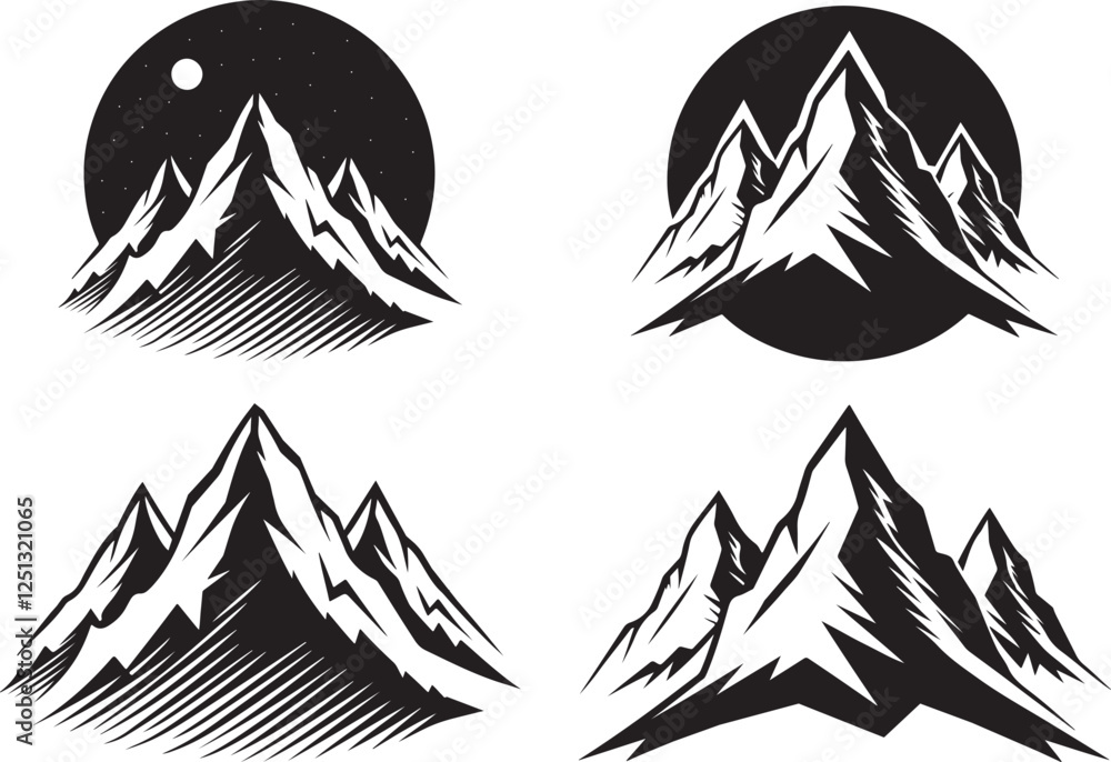 Obraz premium Black and White Mountain Illustrations with Moon