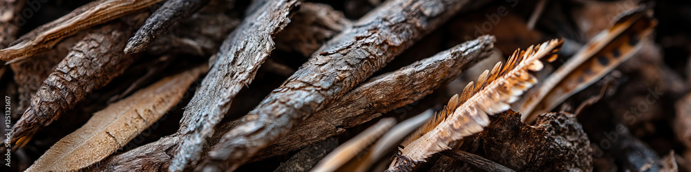 Collection of Dark Brown Wood Fragments and Bark Pieces Collection of Dark Brown Wood Fragments and Bark Pieces