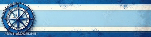 Striped nautical banner with anchor & compass, blue & white design, nautical, sea, navigation
