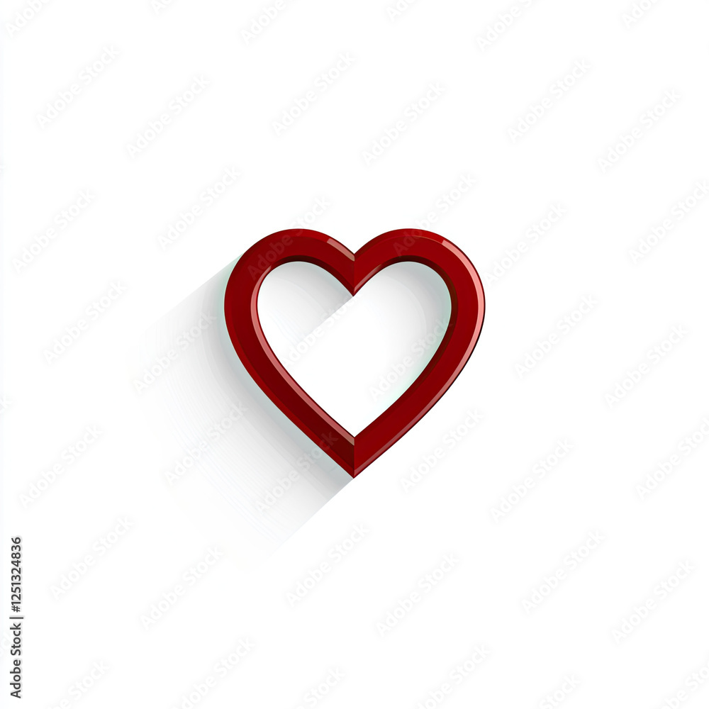 Red heart symbol with shadow on white background Red heart symbol with shadow on white background