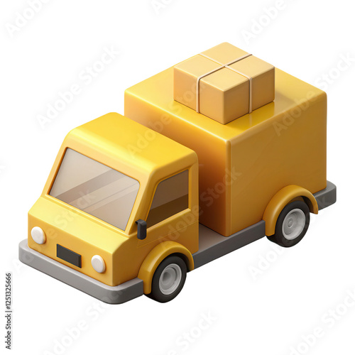 Yellow delivery truck with boxes highlighting logistics and transportation concept in modern 3D illustration style