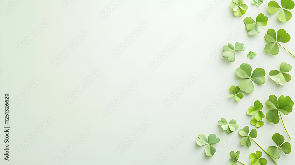 Fresh green clovers scattered on a soft pastel background. Perfect for St. Patricks Day designs, greeting cards, and eco-friendly branding. Selective focus Fresh green clovers scattered on a soft pastel background. Perfect for St. Patricks Day designs, greeting cards, and eco-friendly branding. Selective focus