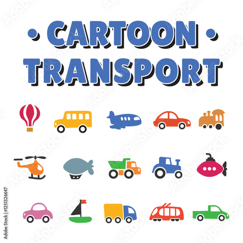 Cartoon Transportation icon set bundling pack flat icon