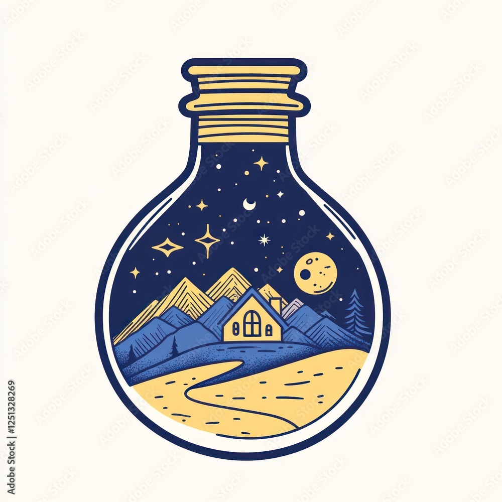Nighttime Mountain Scene Encased In A Glass Bottle Nighttime Mountain Scene Encased In A Glass Bottle