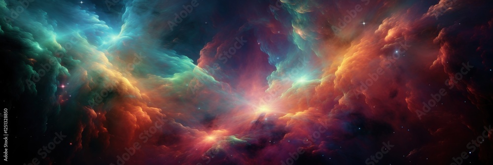Multicolored Cosmic Nebula with Vibrant Swirls of Gas and Stars Captured in Deep Space Imagery Multicolored Cosmic Nebula with Vibrant Swirls of Gas and Stars Captured in Deep Space Imagery