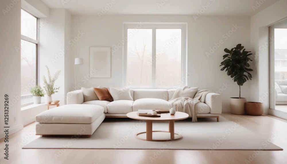 A serene modern minimalist living room with a neutral color palette A serene modern minimalist living room with a neutral color palette
