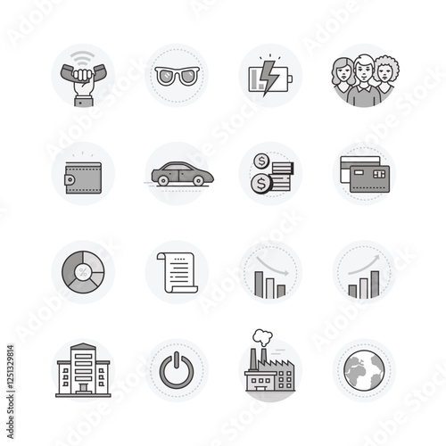 Business icon set bundling pack monoline flat icon