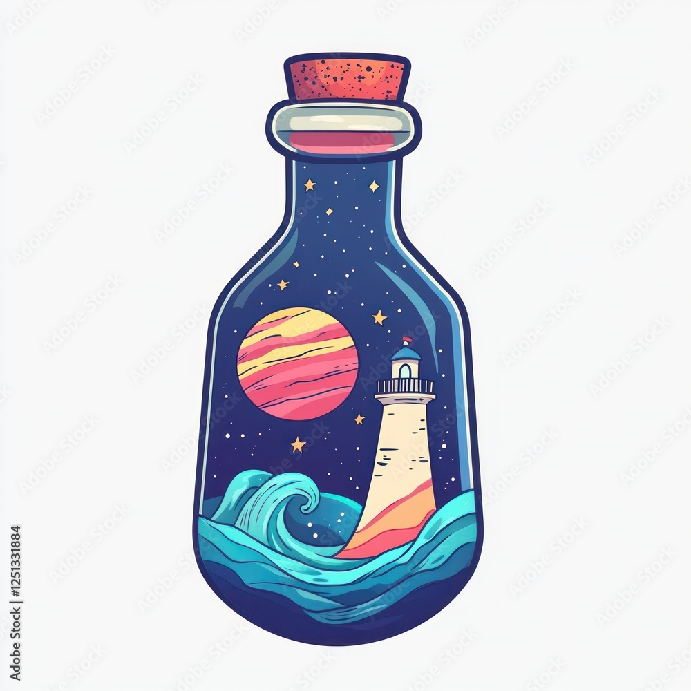 A Glass Bottle Contains A Miniature Ocean Planet And Lighthouse A Glass Bottle Contains A Miniature Ocean Planet And Lighthouse