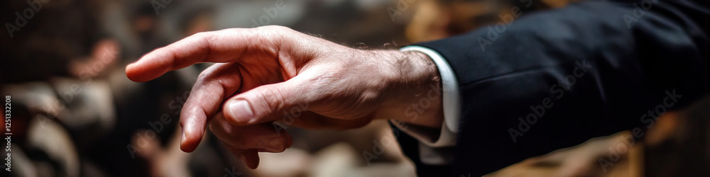 Close-up of Male Hand in Dark Suit Against Blurred Background Close-up of Male Hand in Dark Suit Against Blurred Background