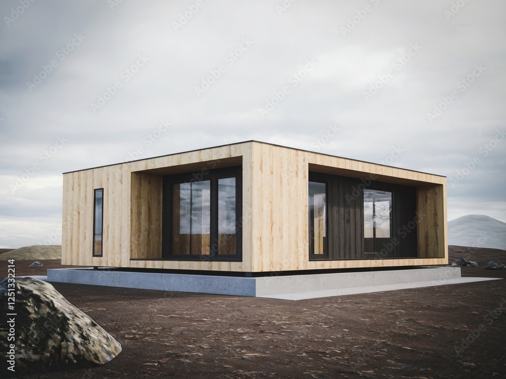 Module house made of light and black wood Module house made of light and black wood
