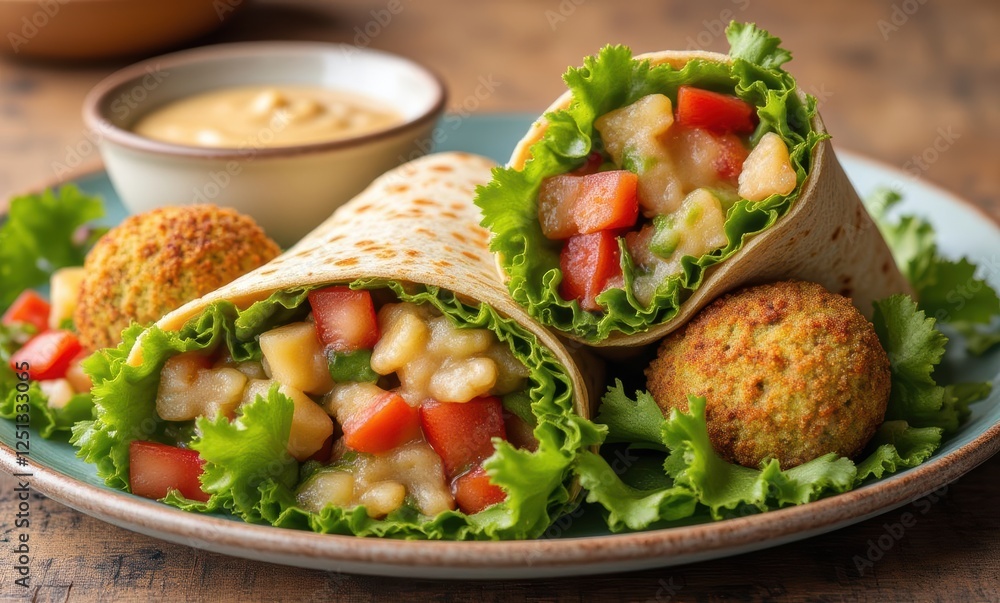 Fresh vegetarian wraps with falafel balls Fresh vegetarian wraps with falafel balls