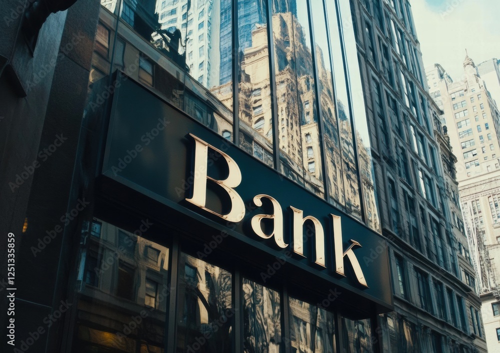 Fototapeta premium A bank sign is on a building in a city