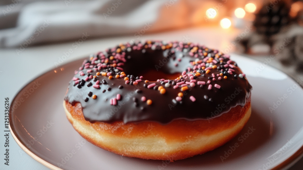 delicious doughnut with chocolate glaze and colorful sprinkles delicious doughnut with chocolate glaze and colorful sprinkles