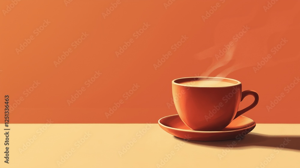 Fototapeta premium Minimalist Orange Coffee Cup with Steam on Warm Background
