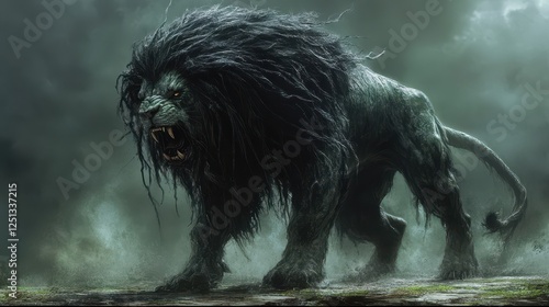 Wallpaper Mural Dark lion roars, stormy landscape, fantasy art, game asset Torontodigital.ca
