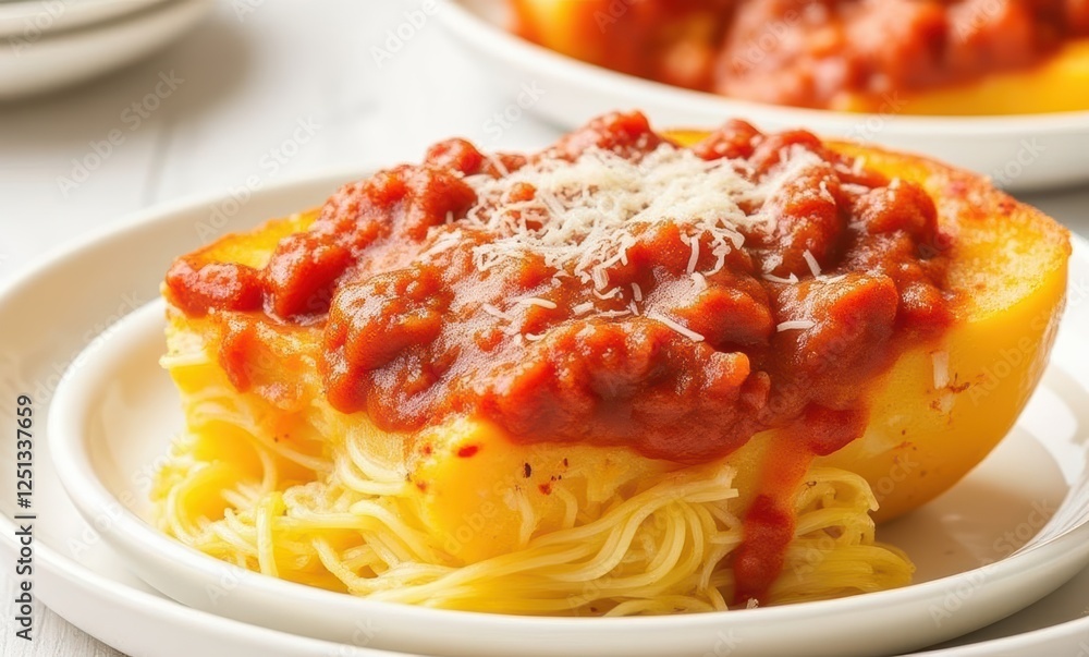 Delicious spaghetti squash with marinara sauce. Delicious spaghetti squash with marinara sauce.