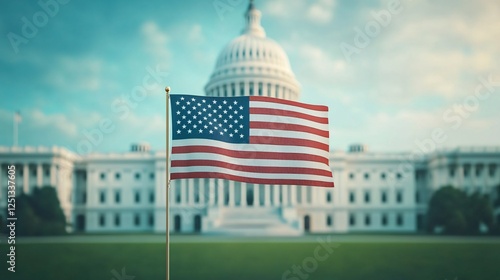 American Flag Waving Proudly Before the US Capitol Building