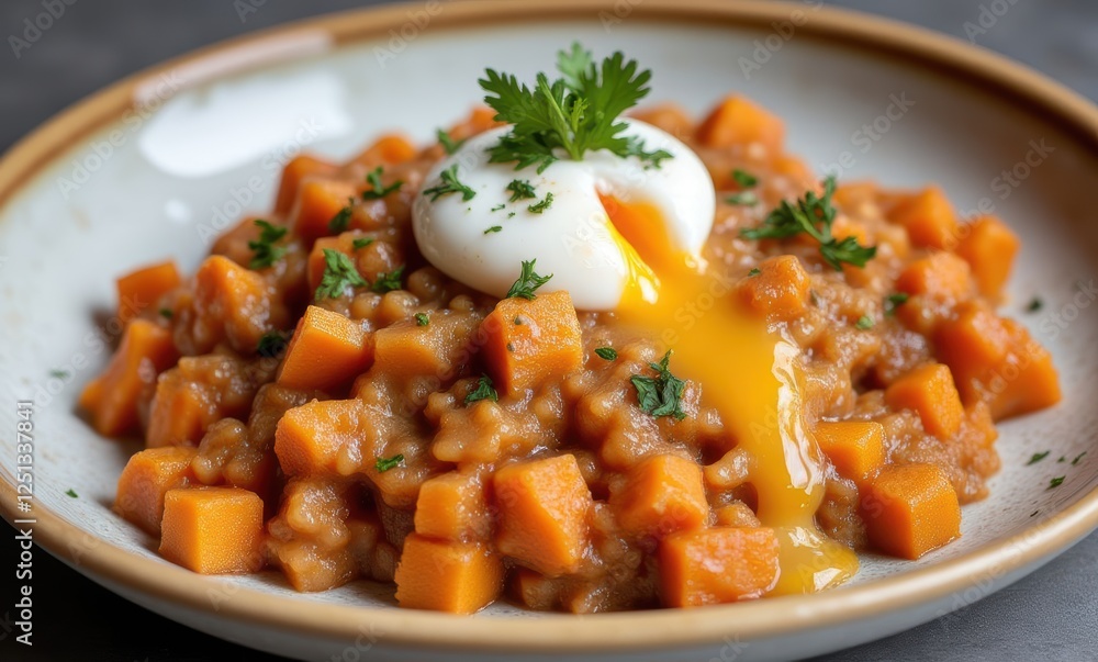 Creamy risotto topped with poached egg Creamy risotto topped with poached egg