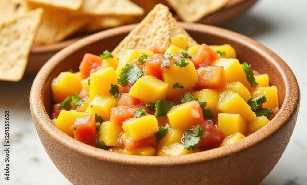 Fresh mango salsa with tortilla chips Fresh mango salsa with tortilla chips