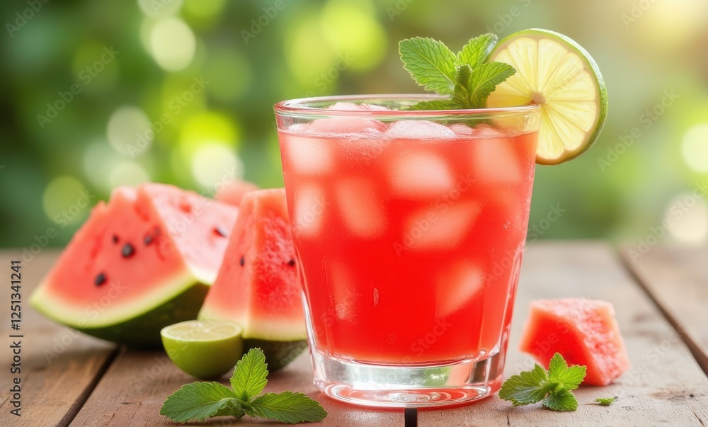 Refreshing watermelon drink with mint garnish Refreshing watermelon drink with mint garnish
