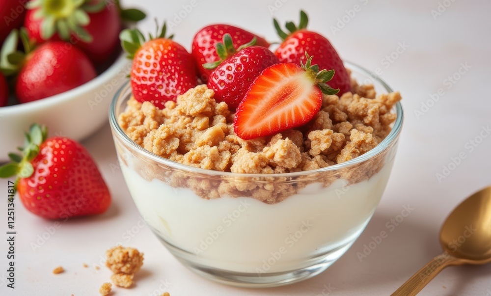 Delicious yogurt with strawberries and granola. Delicious yogurt with strawberries and granola.