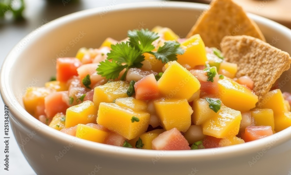 Vibrant mango salsa with fresh cilantro Vibrant mango salsa with fresh cilantro