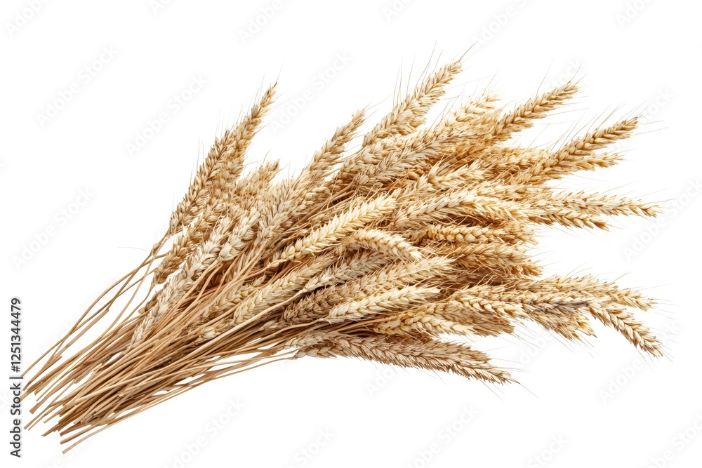 Golden wheat sheaf on a white background showcasing natural beauty and harvest abundance Golden wheat sheaf on a white background showcasing natural beauty and harvest abundance