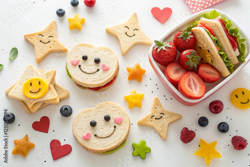 Fun kids' lunchbox sandwiches, fruit, cookies