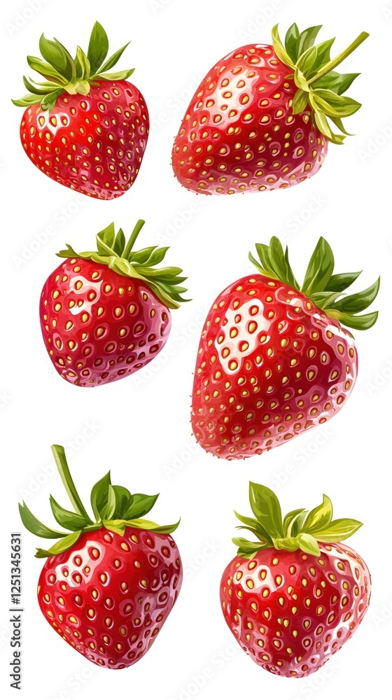Fresh strawberry collection on white background artistic illustration of ripe red fruit Fresh strawberry collection on white background artistic illustration of ripe red fruit
