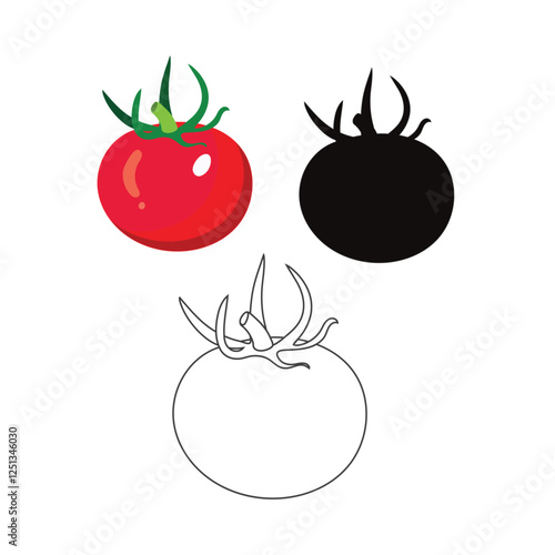 Hand drawn Vector illustration of a red Tomato Vector illustration on a white background.