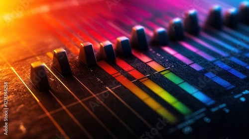 Wallpaper Mural Vibrant audio mixing console with colorful sliders and knobs, showcasing sound levels and dynamics Torontodigital.ca