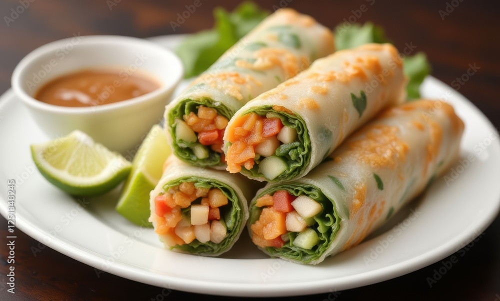 Fresh vegetable spring rolls with dipping sauce Fresh vegetable spring rolls with dipping sauce