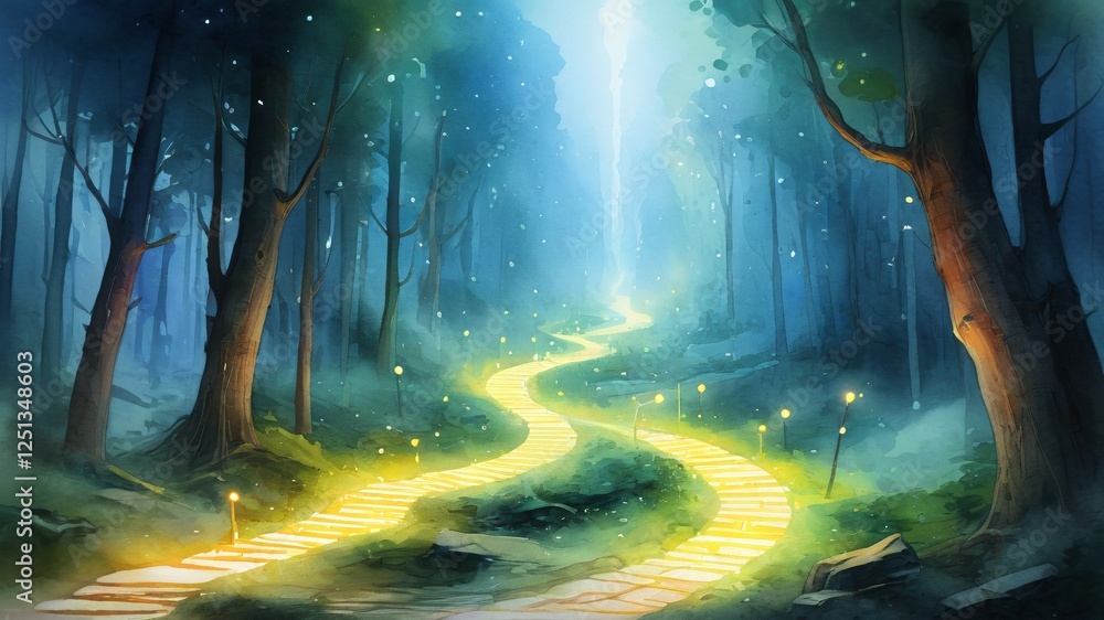 Enchanted Forest Pathway Bathed in Mystical Light and Glow Enchanted Forest Pathway Bathed in Mystical Light and Glow