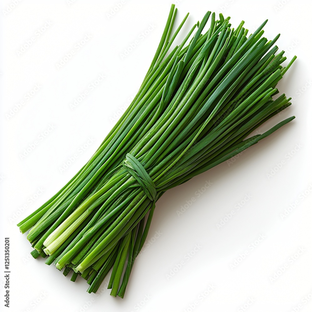 Fototapeta premium Fresh Green Chives Bunch Culinary Herb Cooking Ingredient Isolated on White Background