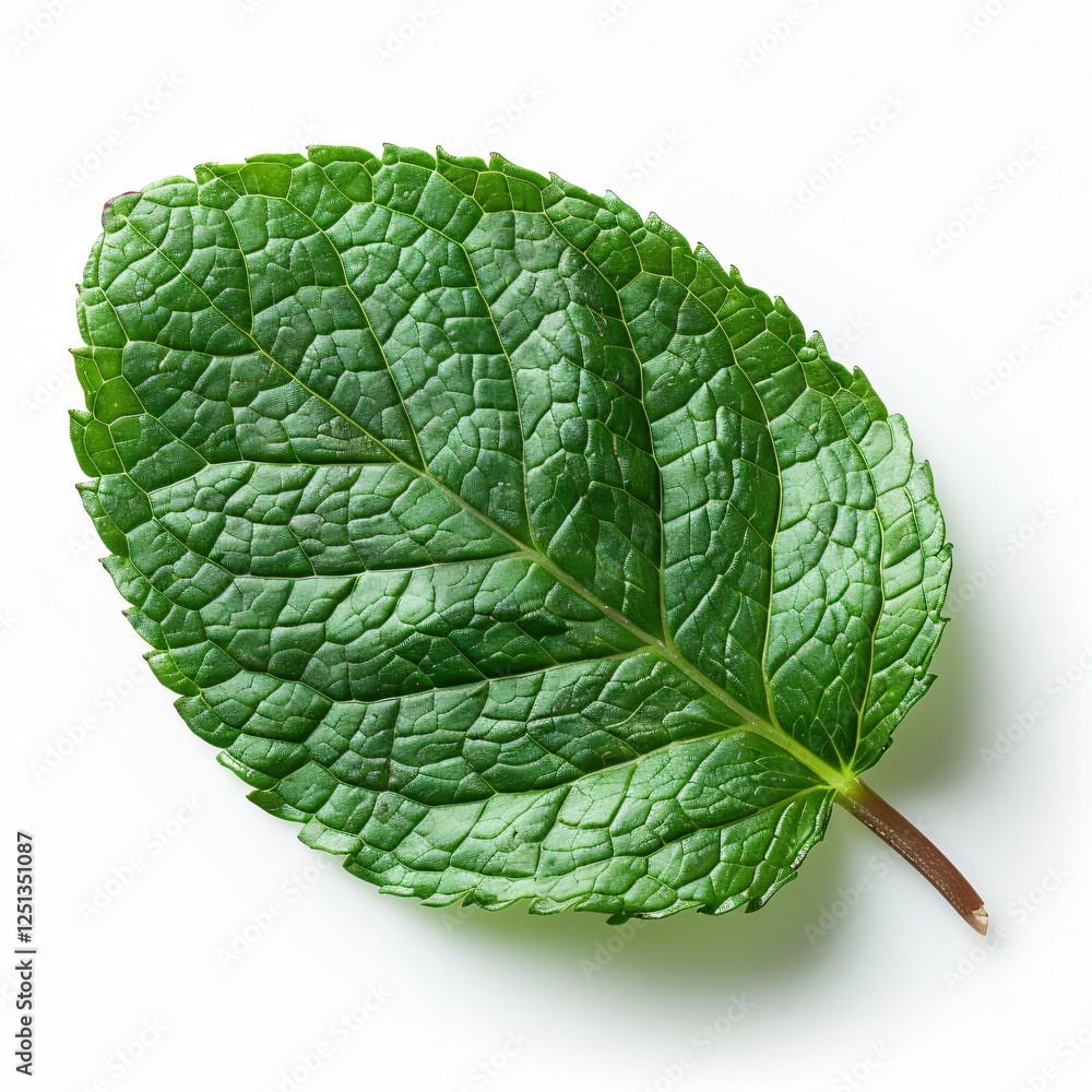 Obraz premium Vibrant Green Mint Leaf Fresh Herb Close up Isolated on White Background
