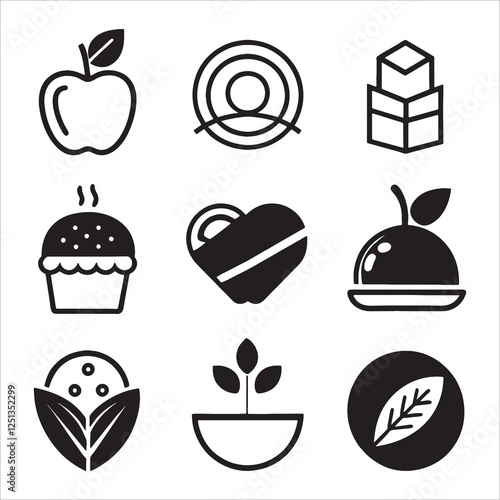 Set of food icons silhouette illustration on white background.