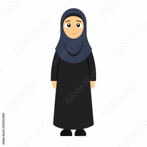 Cartoon Muslim women in traditional clothing. Isolated on white background. Front view. Vector illustration. 