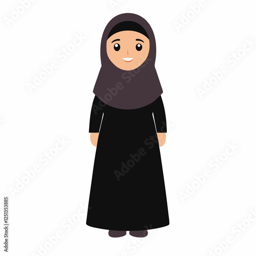 Cartoon Muslim women in traditional clothing. Isolated on white background. Front view. Vector illustration. 