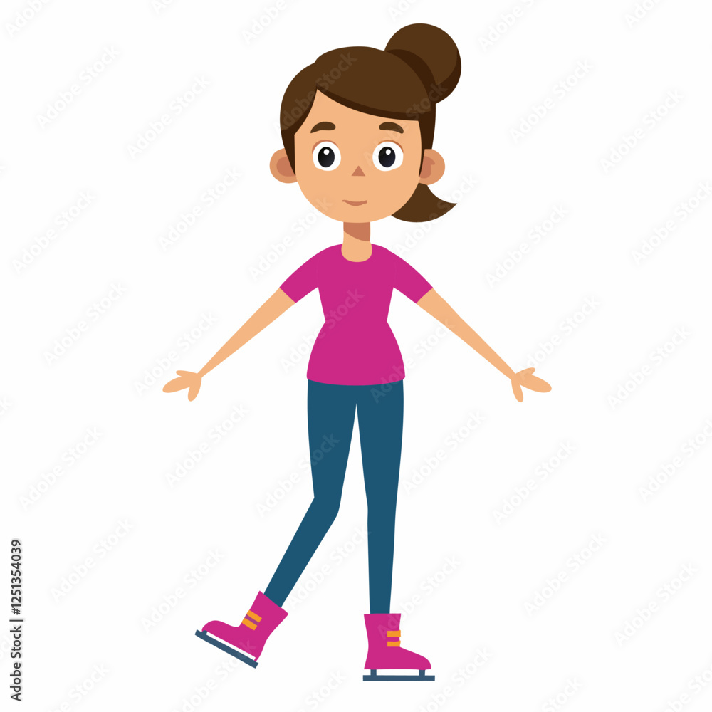 cartoon figure skater girl . Isolated on white background.Front view .Vector illustration. cartoon figure skater girl . Isolated on white background.Front view .Vector illustration.