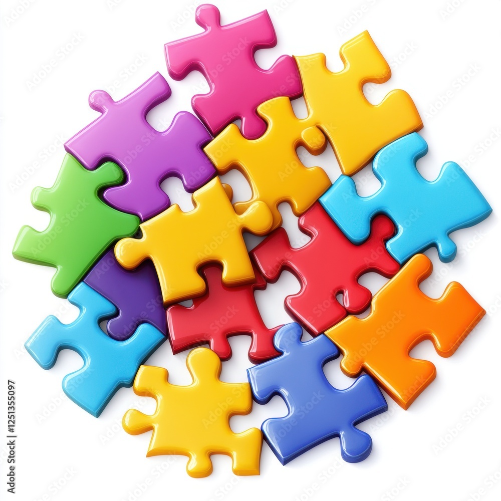 Colorful Jigsaw Puzzle Pieces Arranged in a Random Pattern on a Bright Background Perfect for Childhood Development, Education, and Entertainment Colorful Jigsaw Puzzle Pieces Arranged in a Random Pattern on a Bright Background Perfect for Childhood Development, Education, and Entertainment