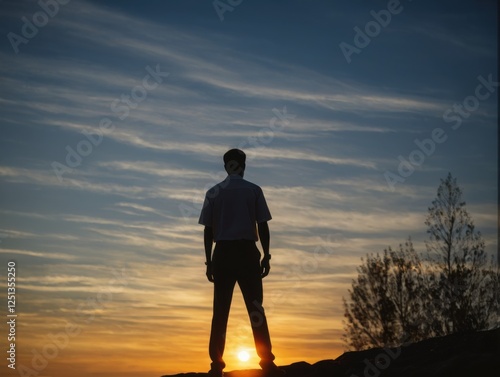 ASilhouette of a Man at Sunset photo