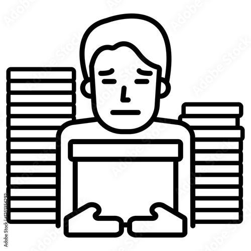 서류 더미에 둘러쌓인 회사원 아이콘