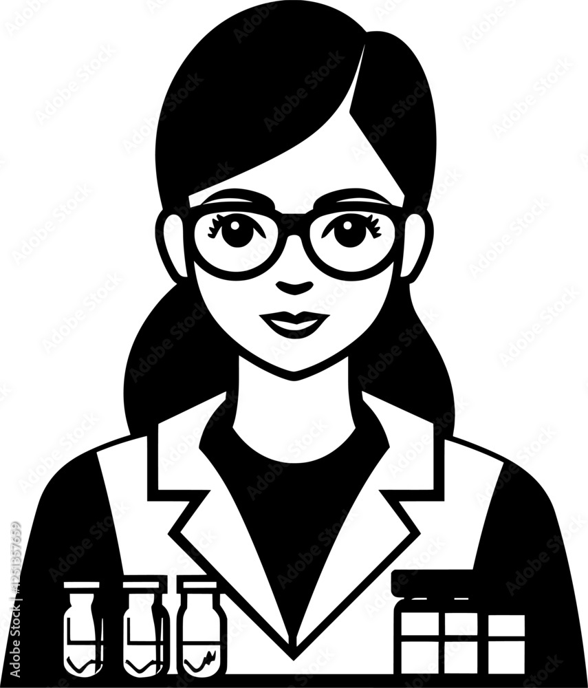A Black And White Vector Of A Pharmaceutical Technical Assistant On A White Background. Transparantie Background. A Black And White Vector Of A Pharmaceutical Technical Assistant On A White Background. Transparantie Background.