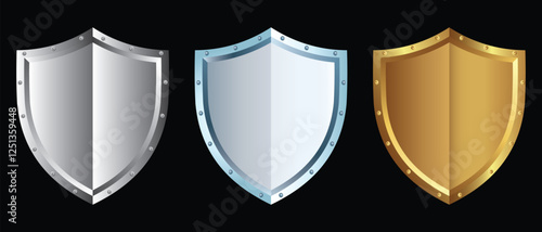 Shield icon, vector set. Set of shields, guard silhouette. Shield symbol, sign, logo or emblem design. Vector Protect shield security icons. illustration.
